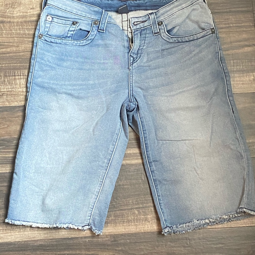 True Religion Light Blue Washed Jean Shorts